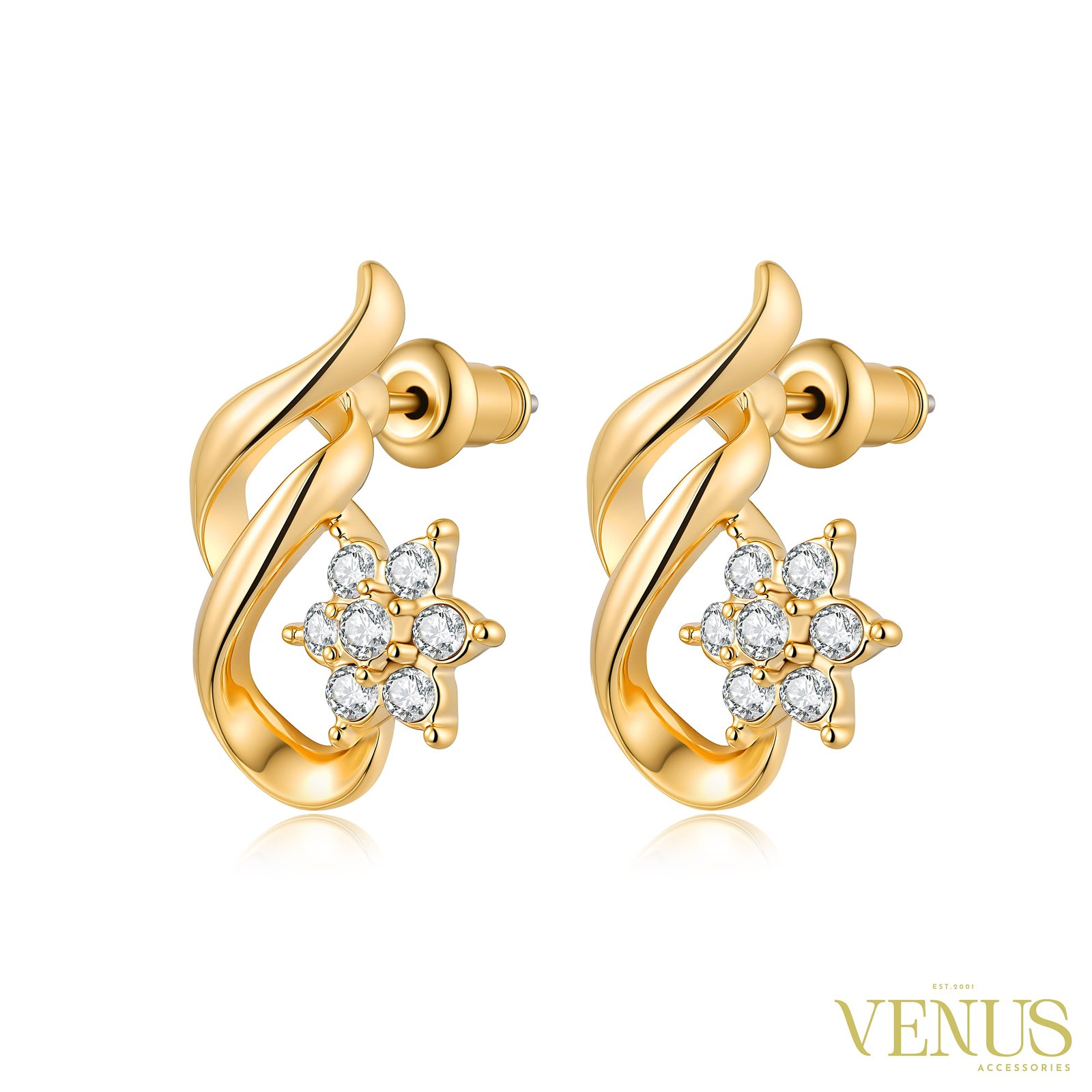 Swarovski Crystal Floral Earrings – Gold