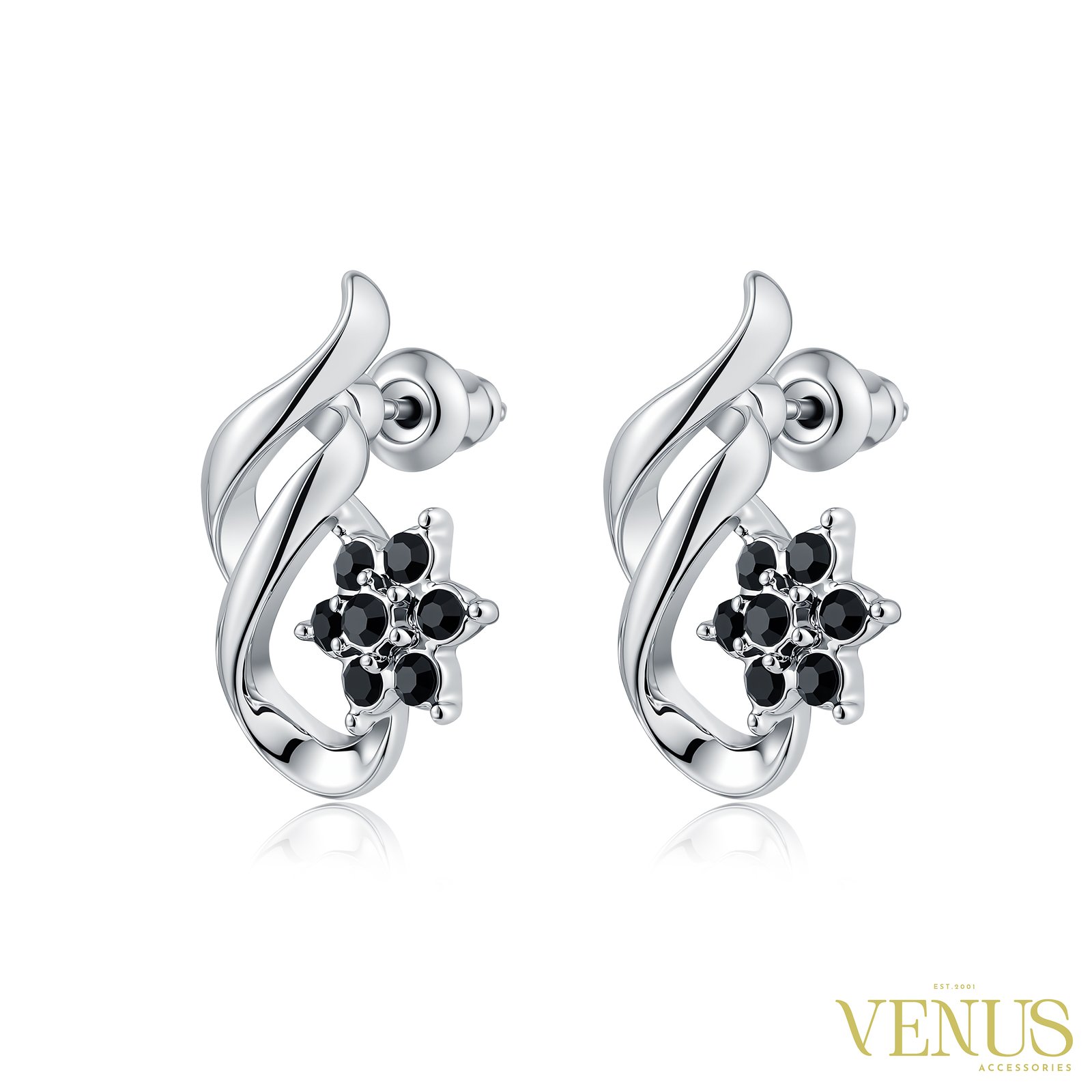 Swarovski Crystal Floral Earrings – White Gold