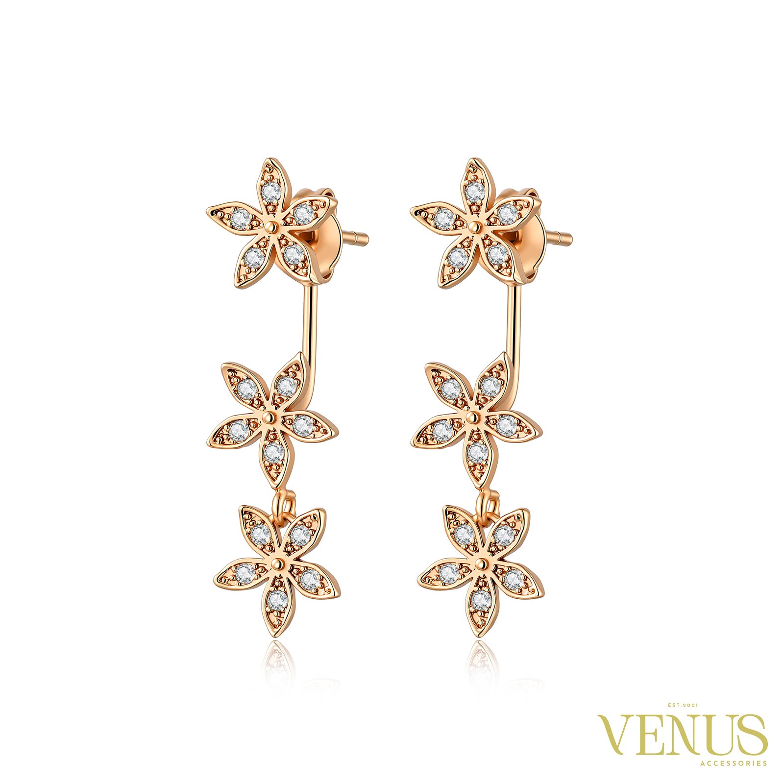 Cubic Zirconia Floral Drop Earrings