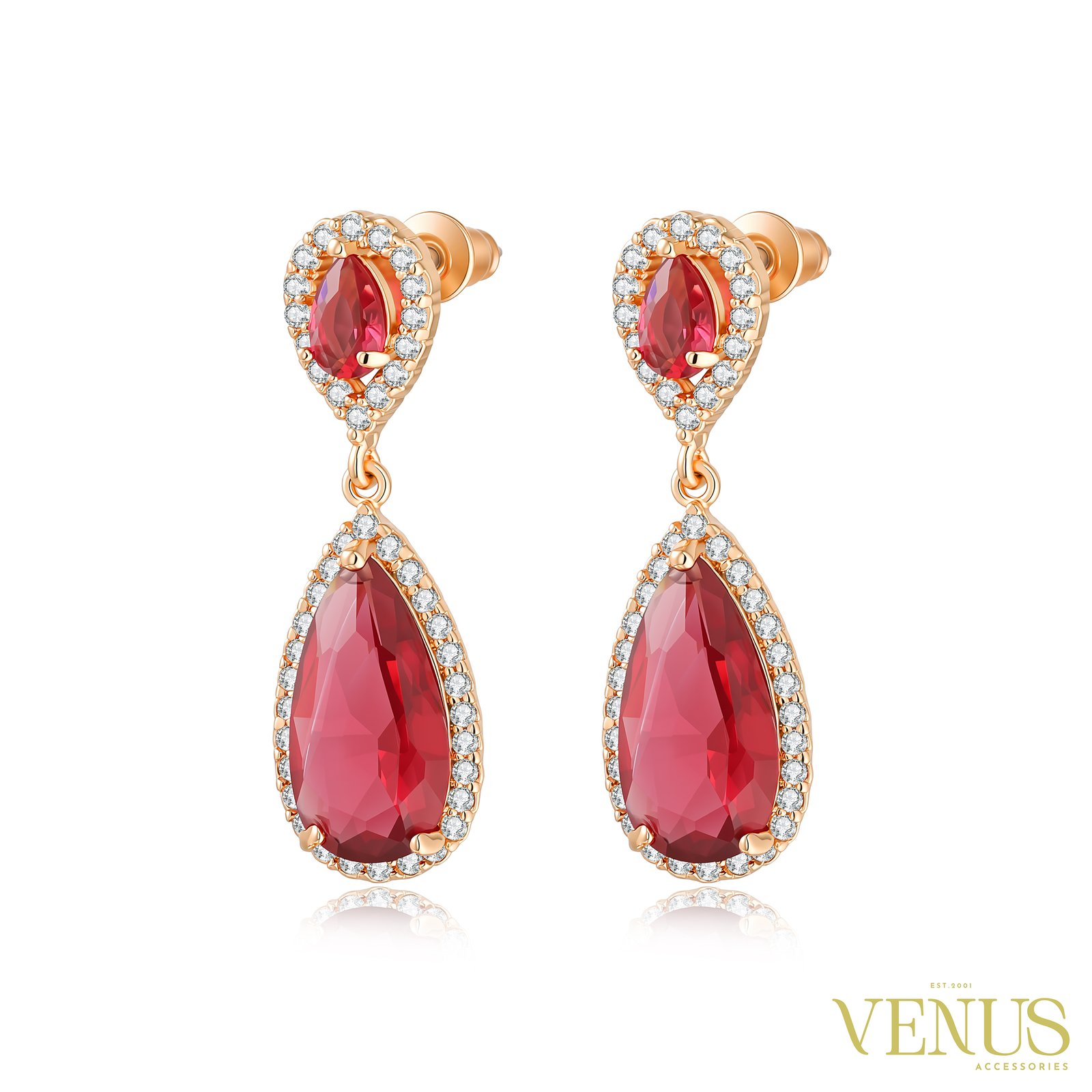 Red Cubic Zirconia Drop Earrings