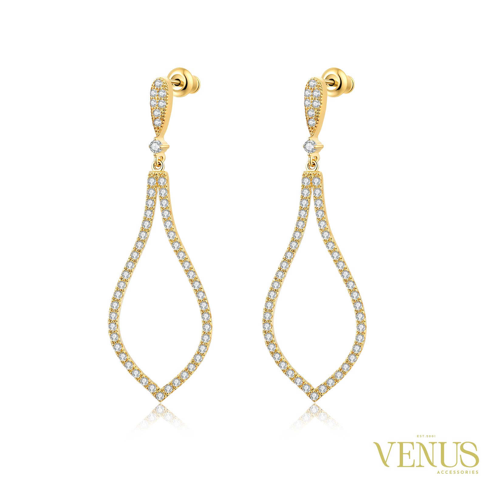 Cubic Zirconia Leaf Drop Earrings – Gold