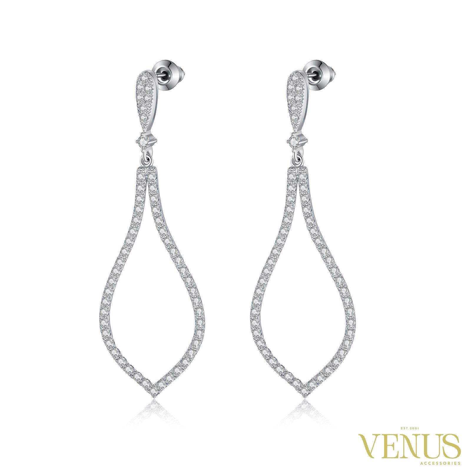 Cubic Zirconia Leaf Drop Earrings – White Gold