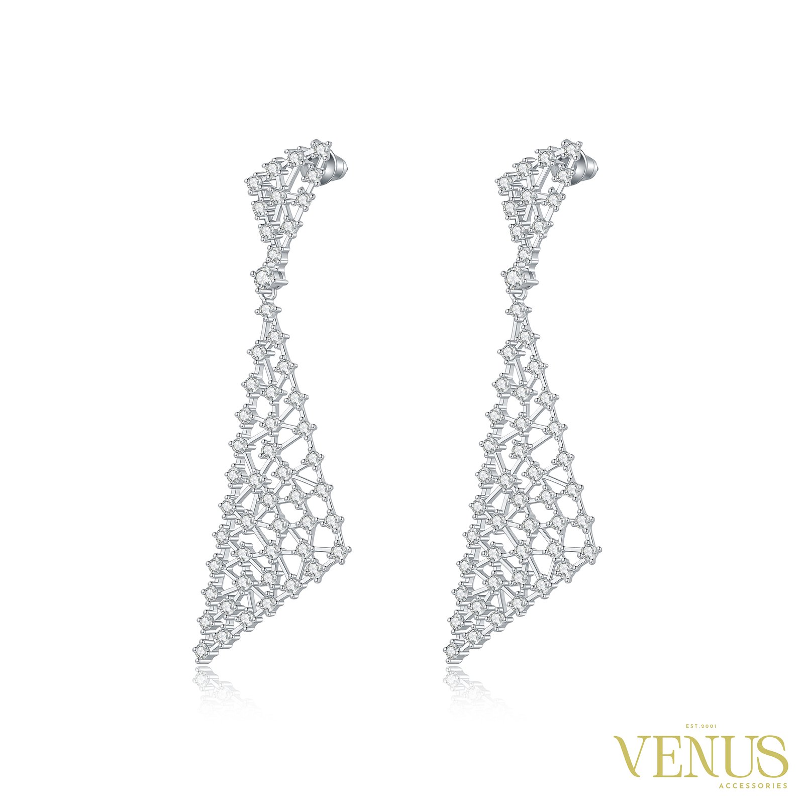 Cubic Zirconia Geometric Drop Earrings – White Gold