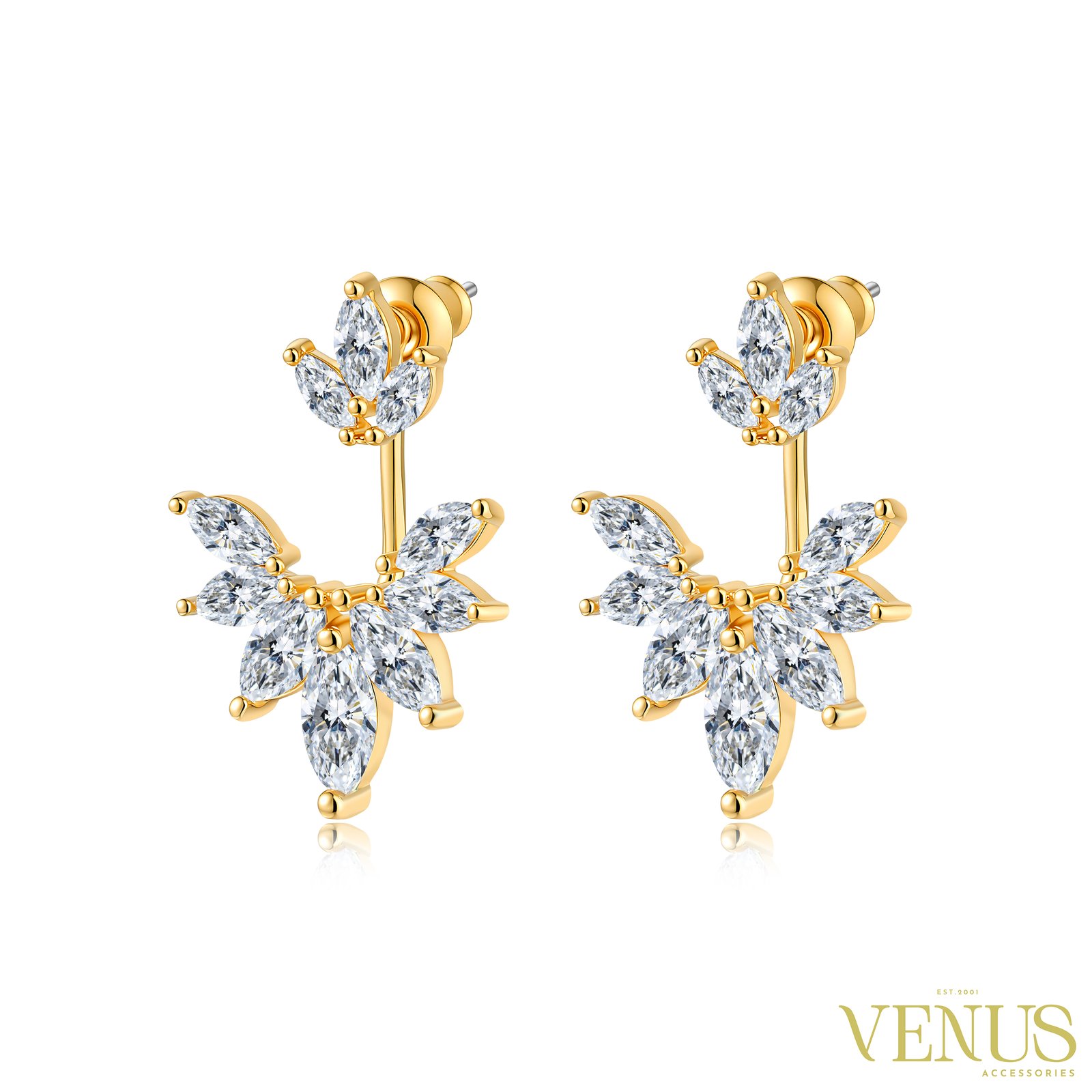 Cubic Zirconia Floral Earrings – Gold