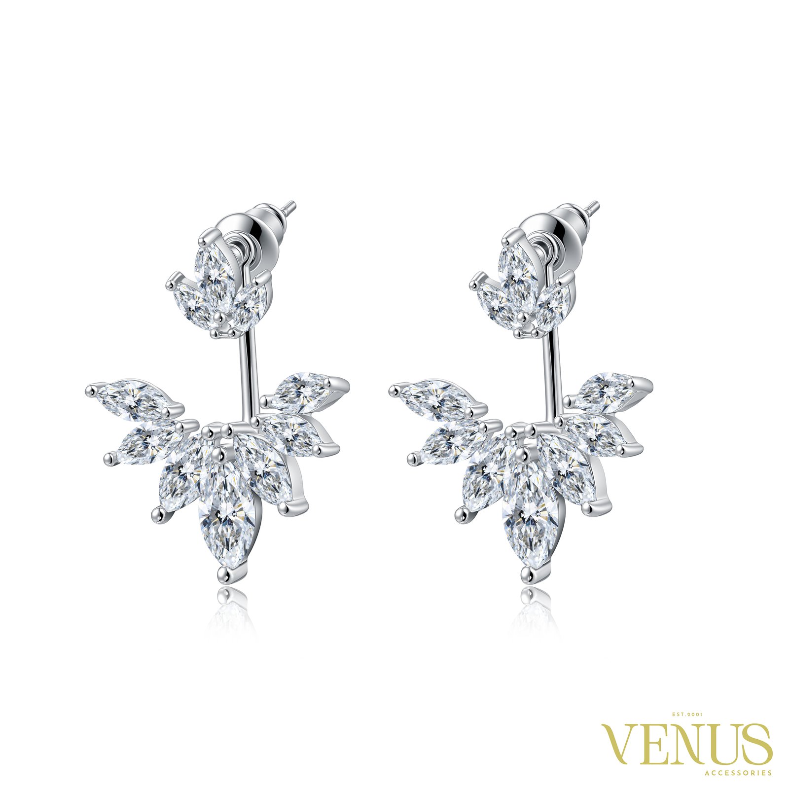 Cubic Zirconia Floral Earrings – White Gold