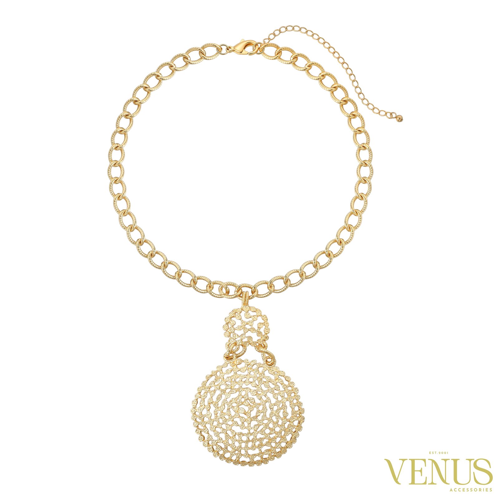 Round Pendant Necklace & Earring Set – Gold