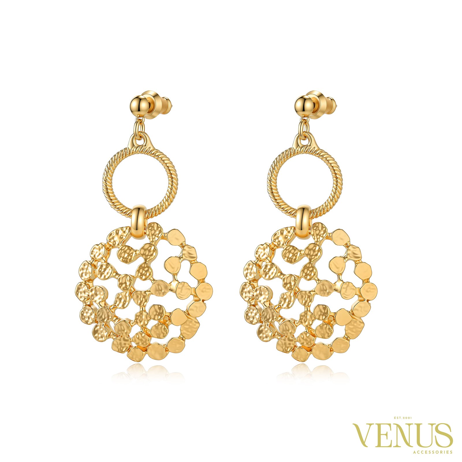 Round Pendant Necklace & Earring Set – Gold Thumbnail 3