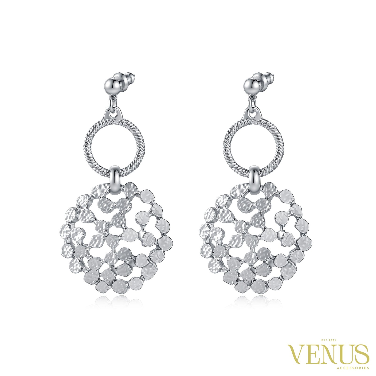 Round Pendant Necklace & Earring Set – Silver Thumbnail 3