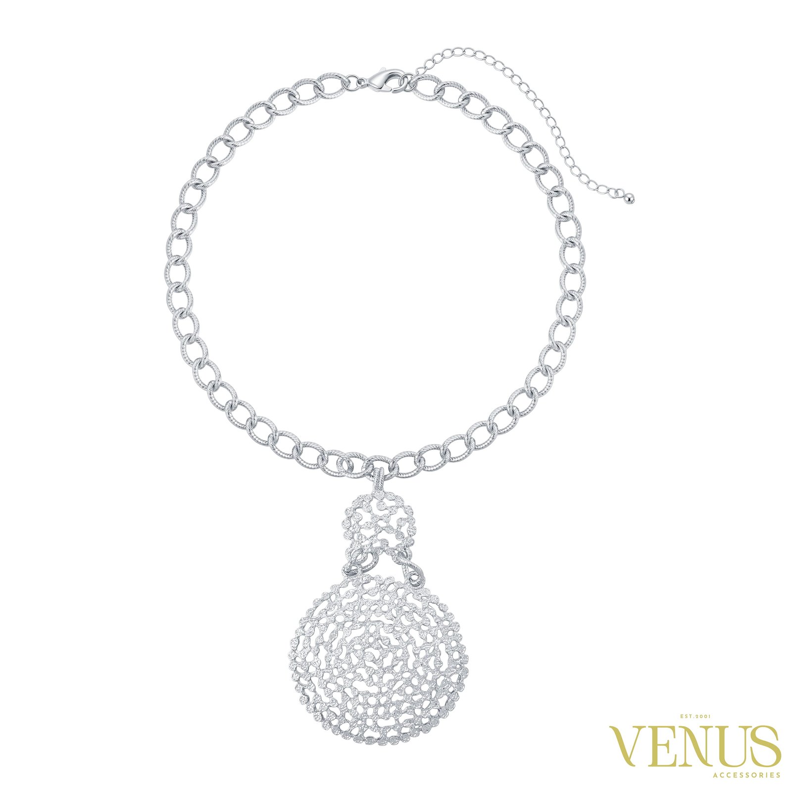 Round Pendant Necklace & Earring Set – Silver