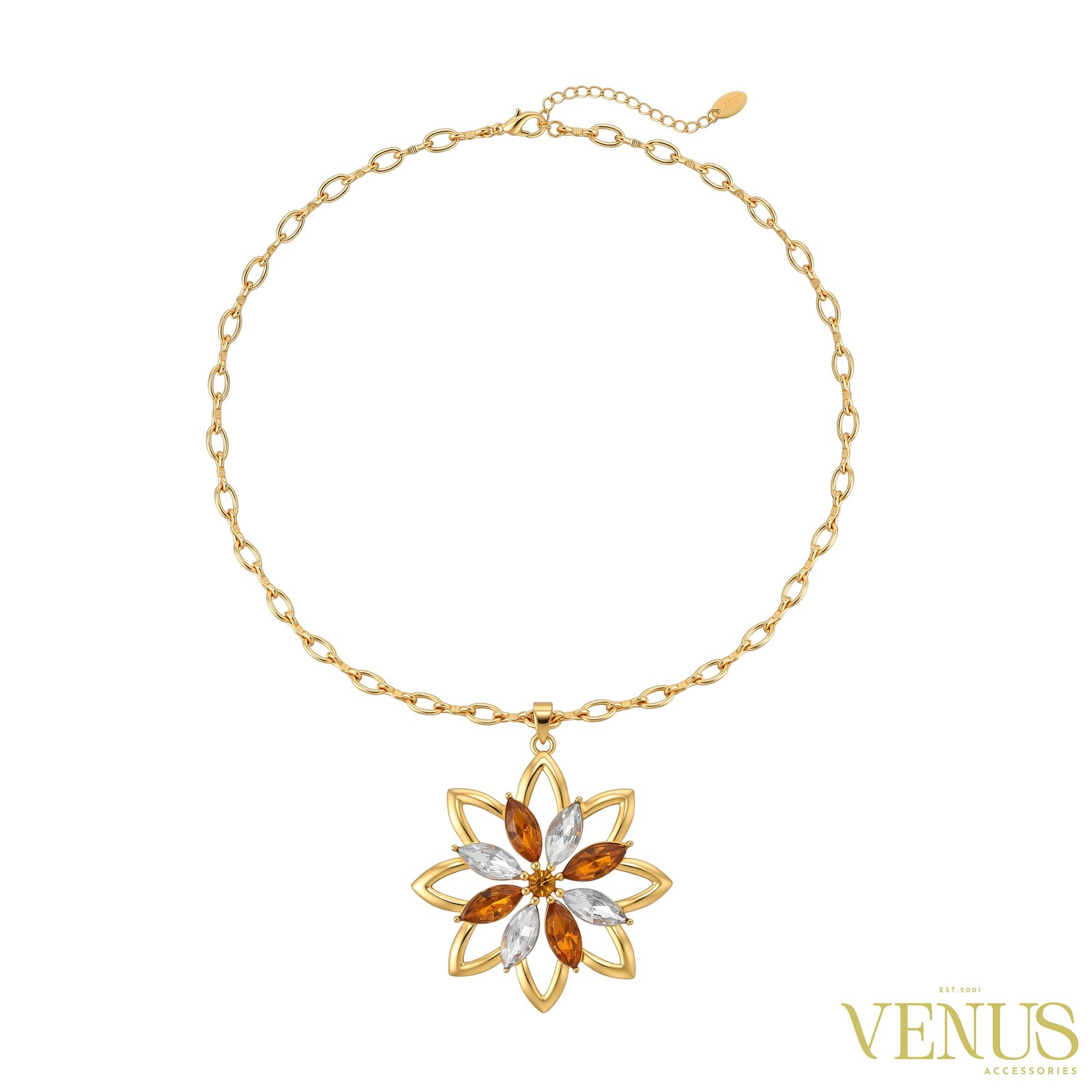 Floral Star Necklace & Earring Set – Gold