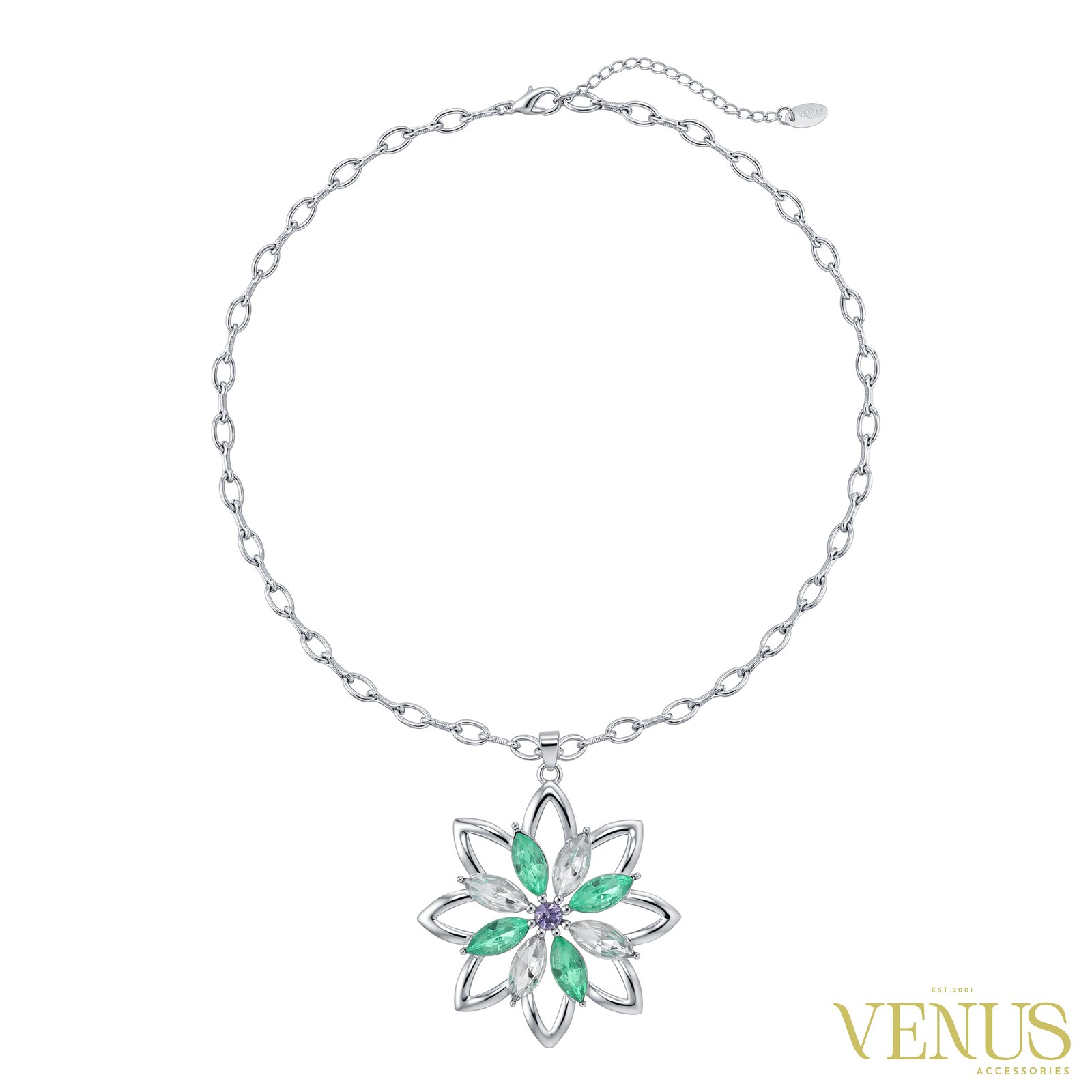 Floral Star Necklace & Earring Set – Silver