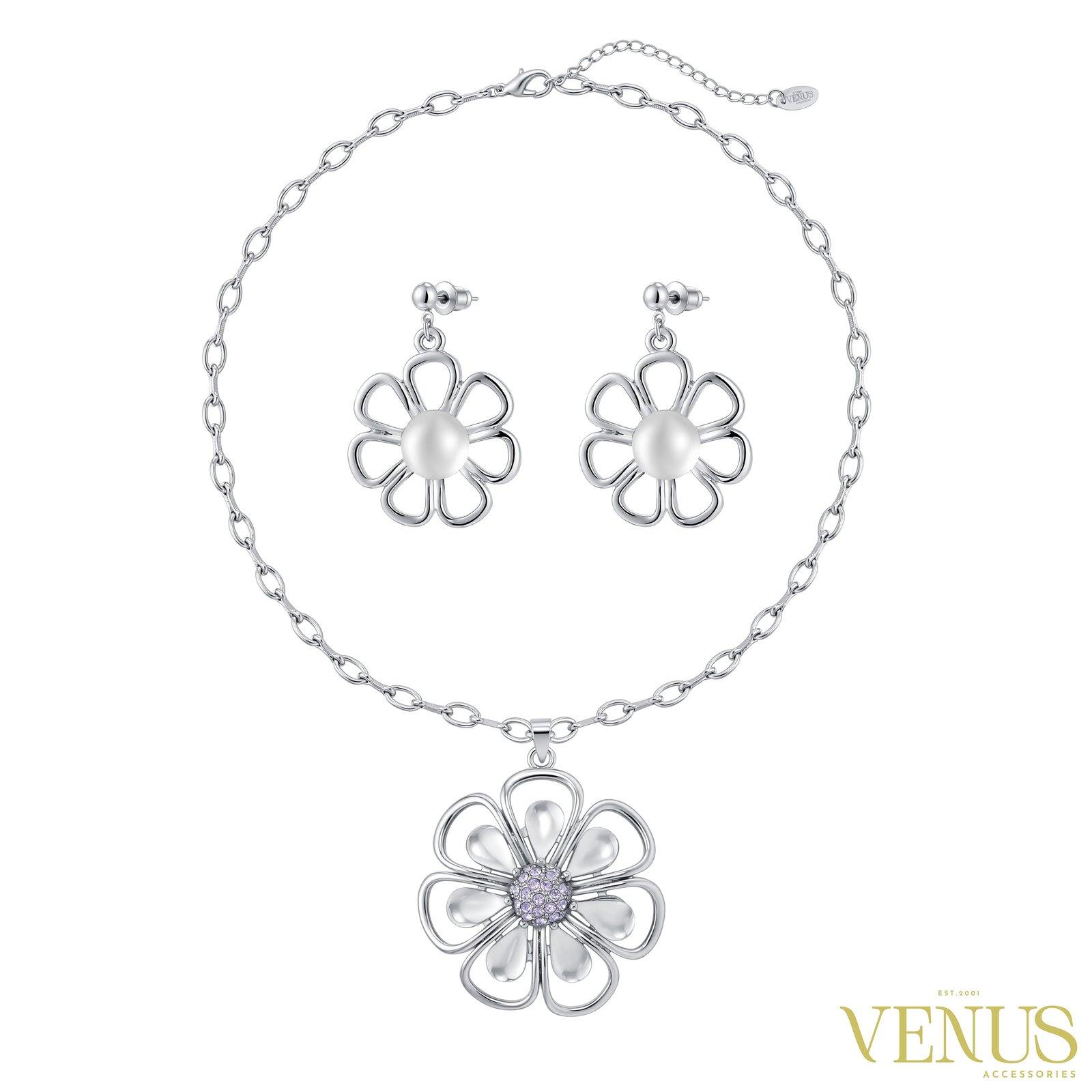 Floral Medallion Necklace & Earring Set
