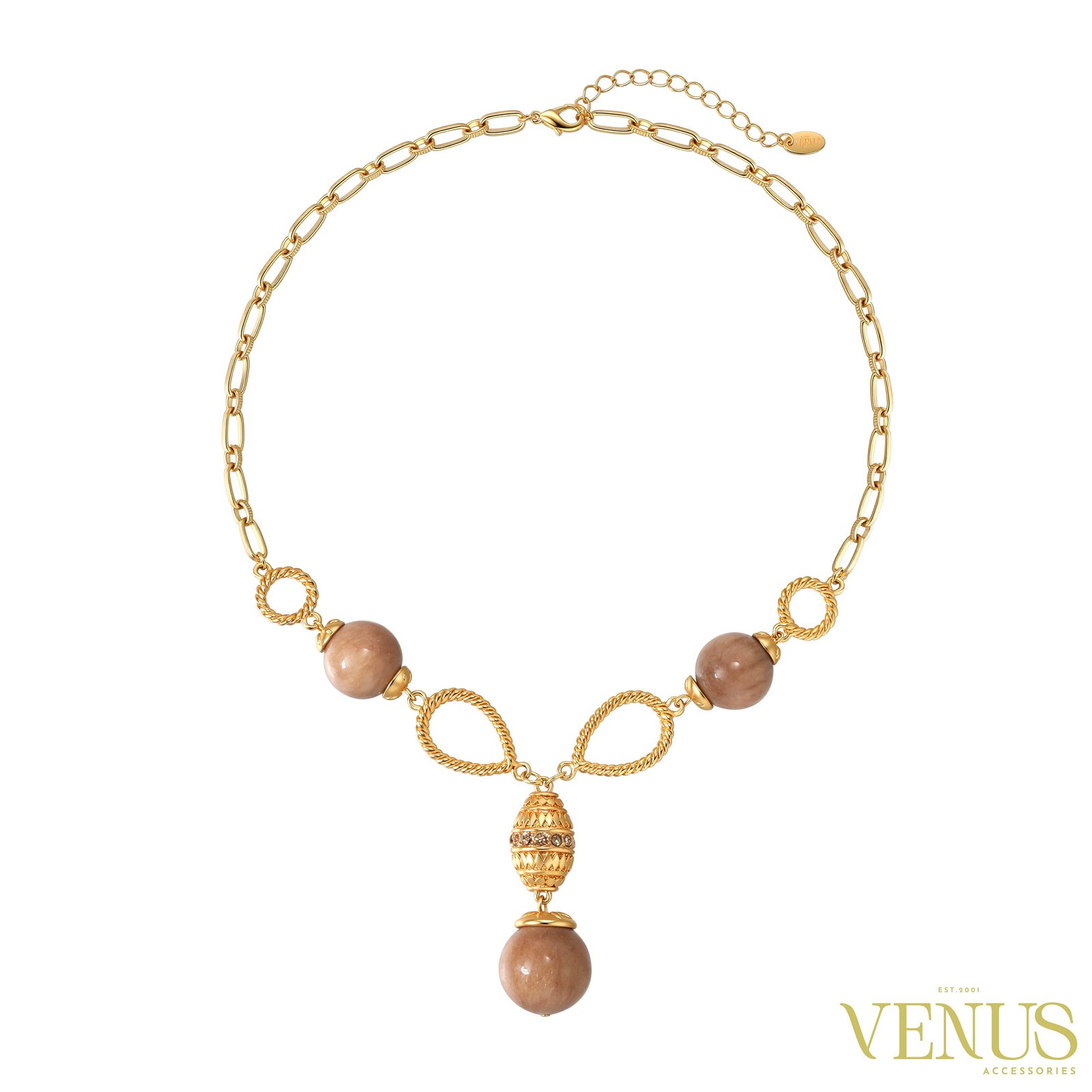 Beaded Drop Necklace & Earring Set – Gold