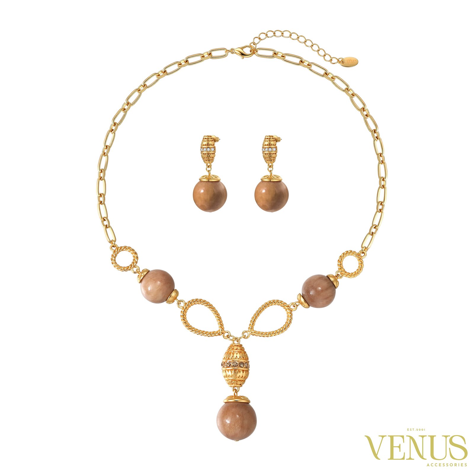 Beaded Drop Necklace & Earring Set – Gold