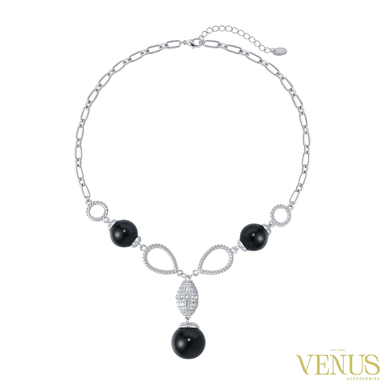 Beaded Drop Necklace & Earring Set – Black