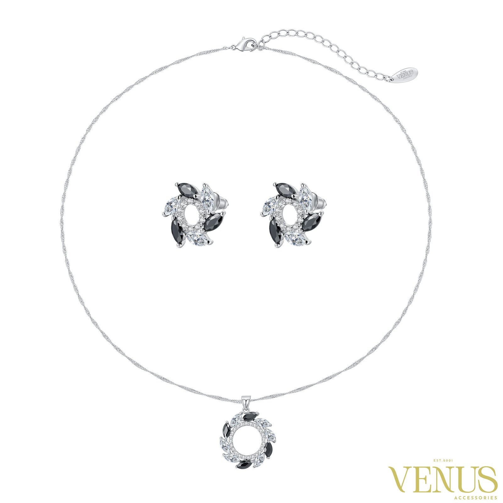 Floral Swarovski Necklace & Earring Set – Silver