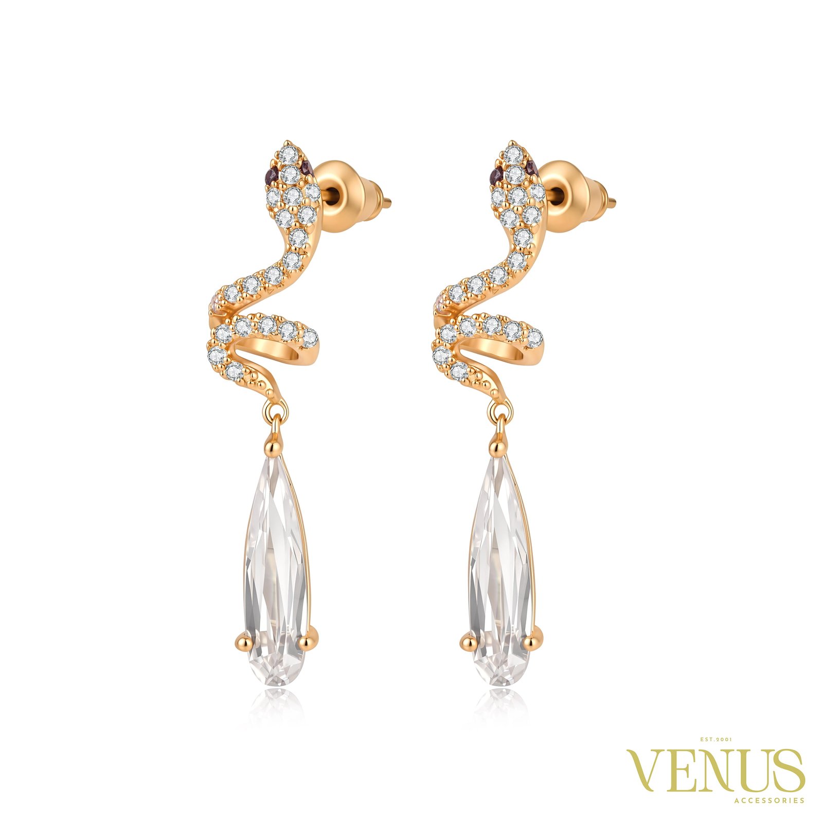 Swarovski Long Drop Necklace & Earring Set – Gold Thumbnail 3
