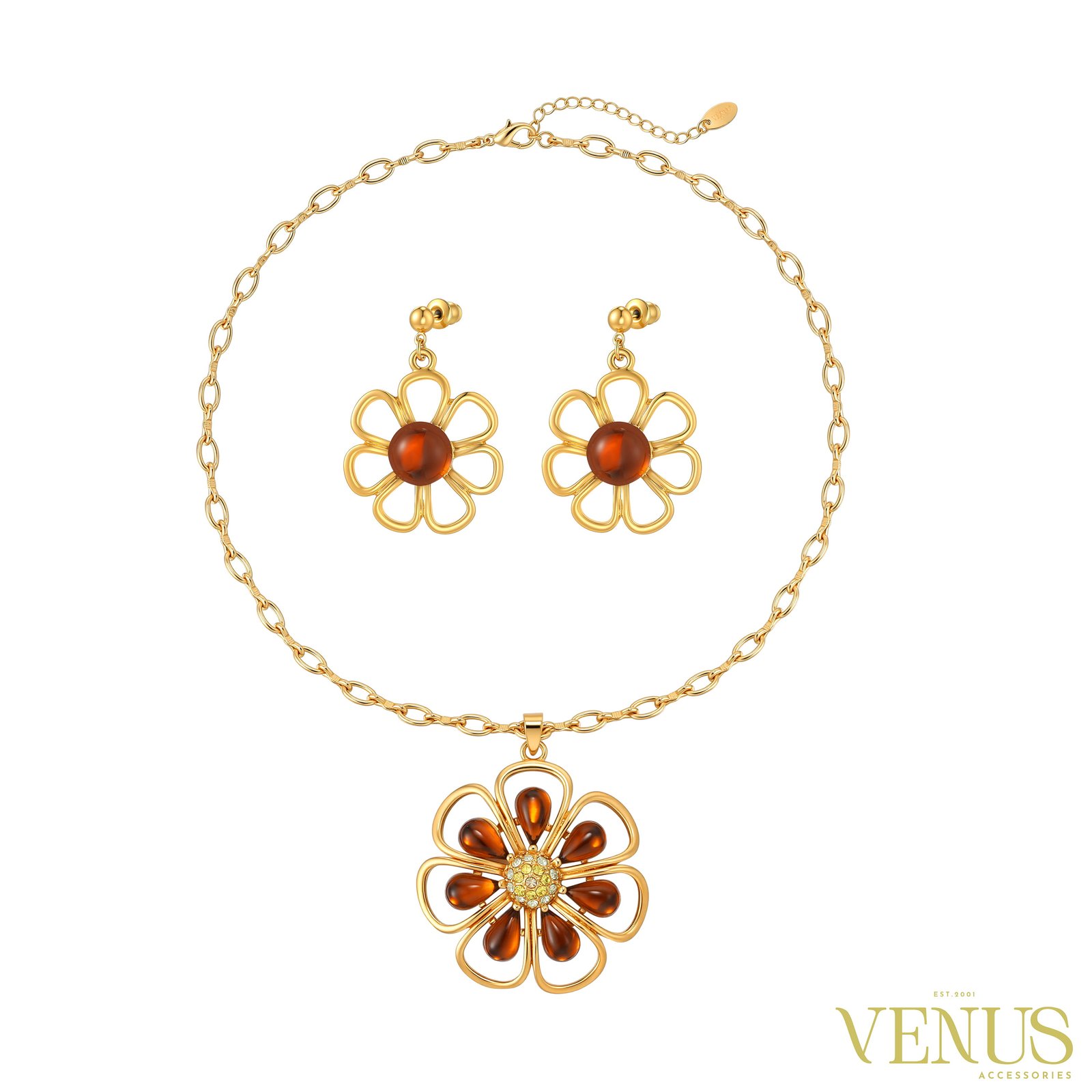 Floral Crystal Statement Necklace & Earring Set