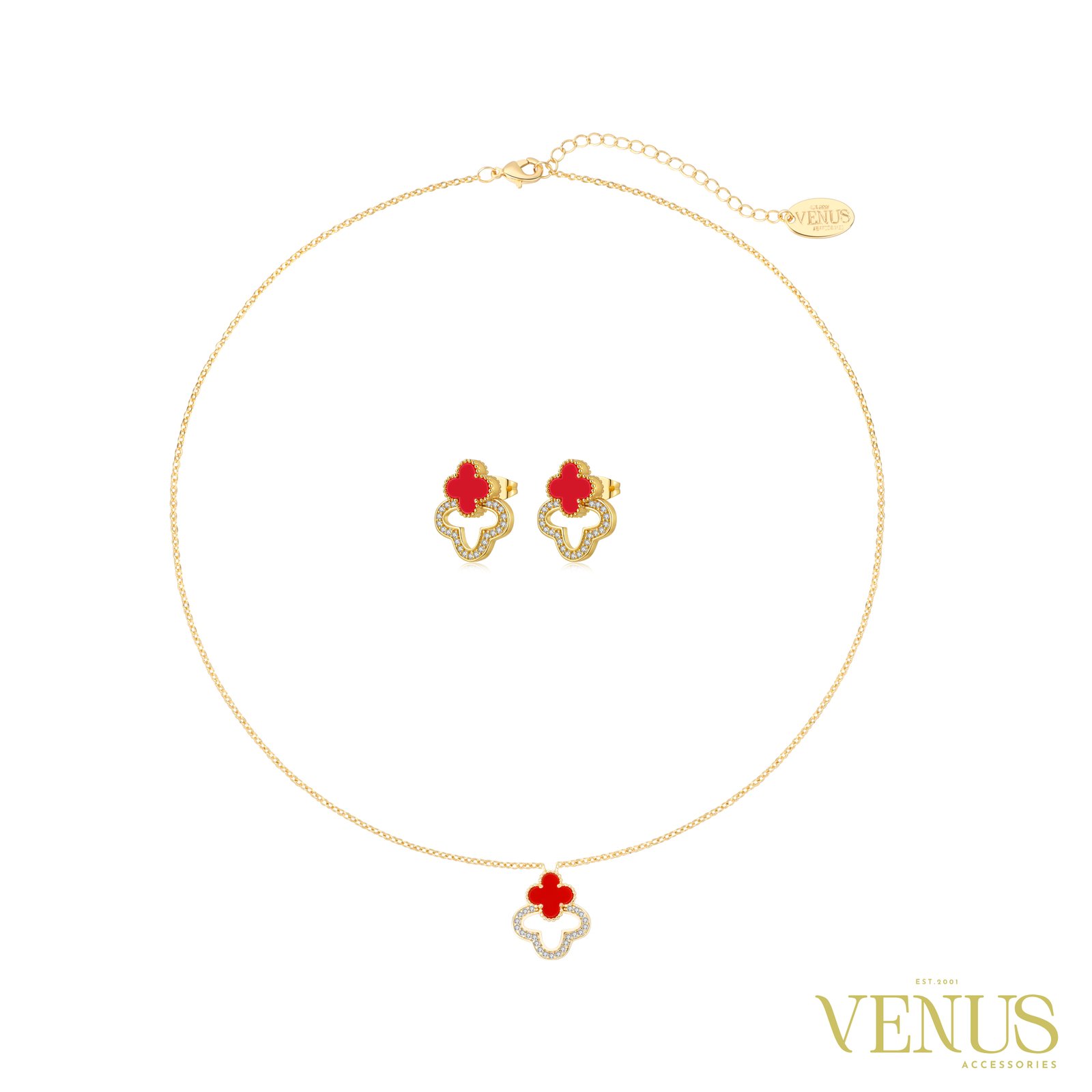 Red Clover Necklace & Earrings Set