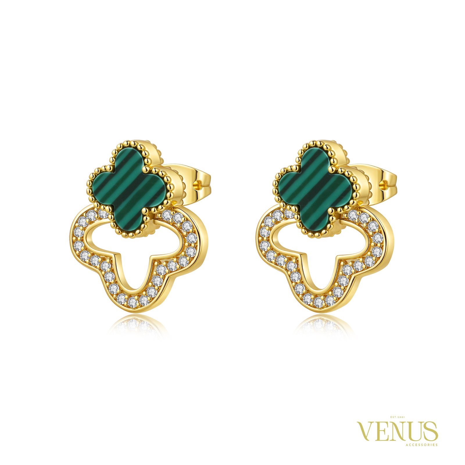 Green Clover Crystal Earrings