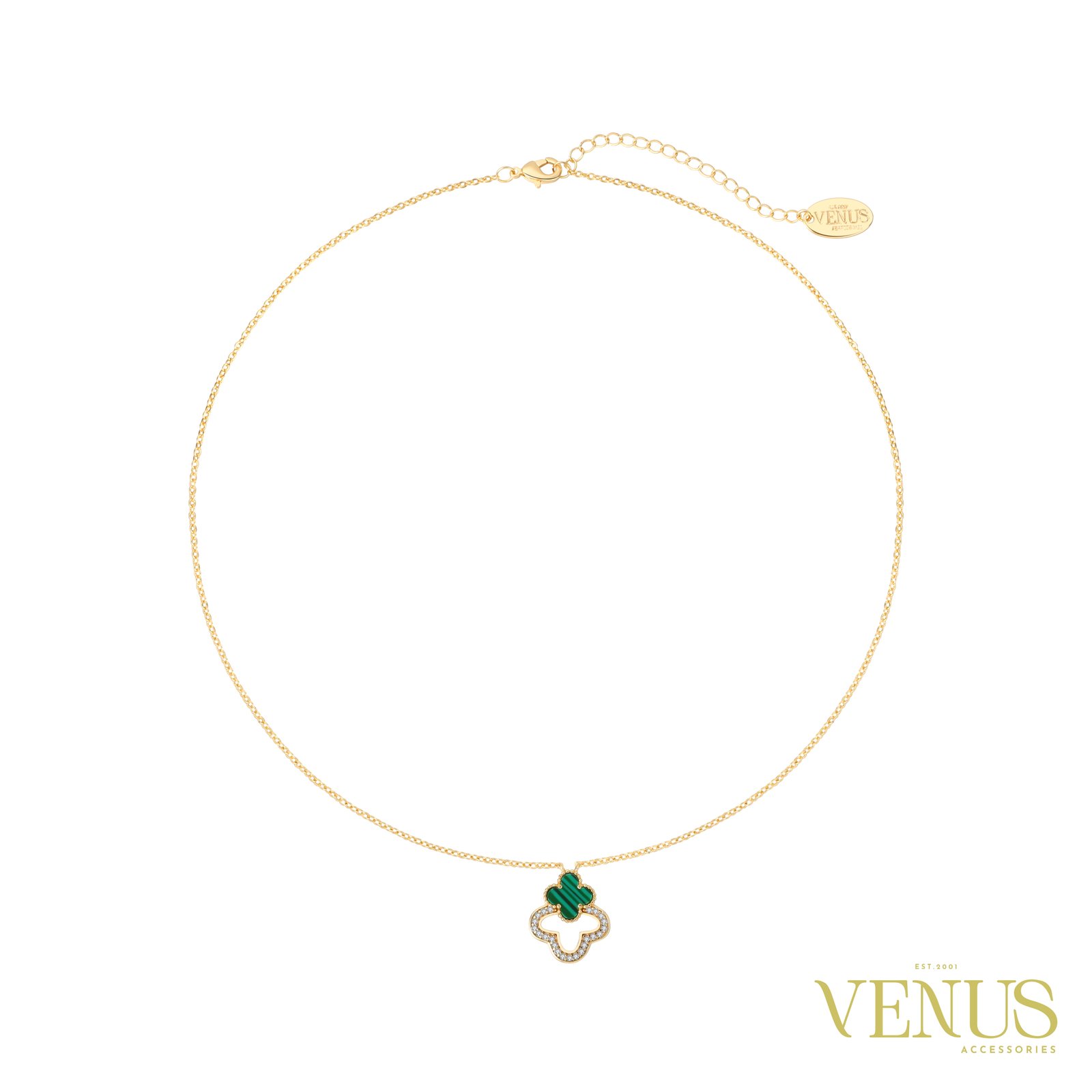 Green Clover Crystal Necklace