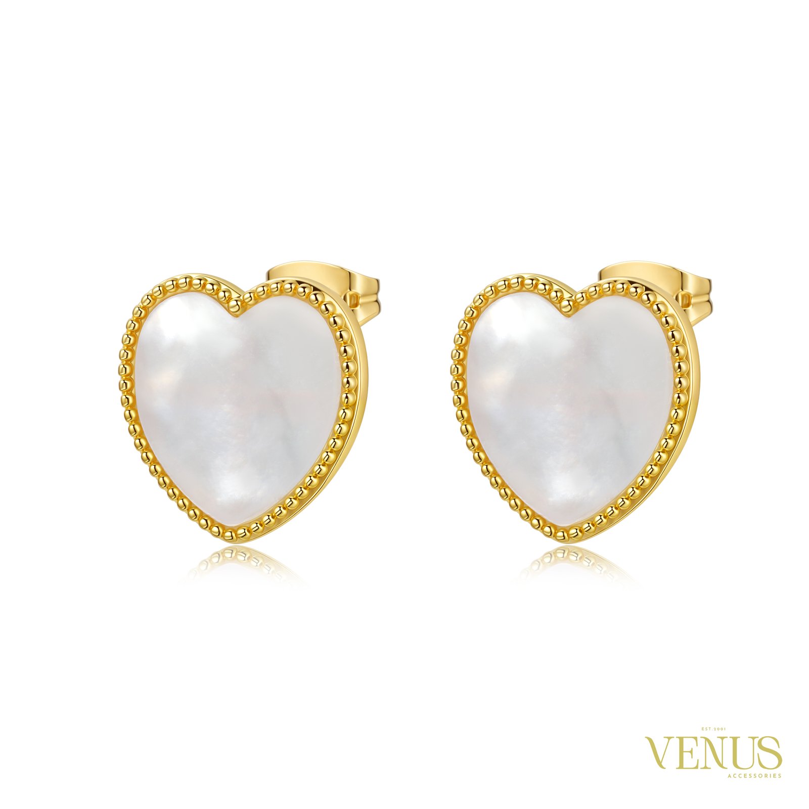 Mother of Pearl Heart Stud Earrings
