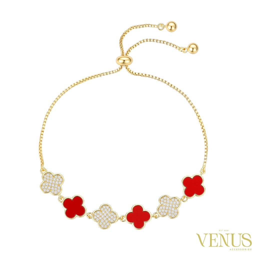 Red Clover Crystal Golden Adjustable Bracelet
