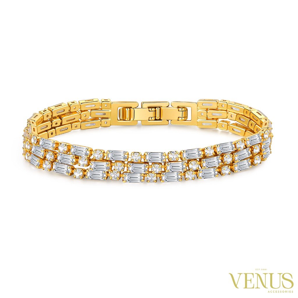 Golden Baguette Crystal Link Bracelet