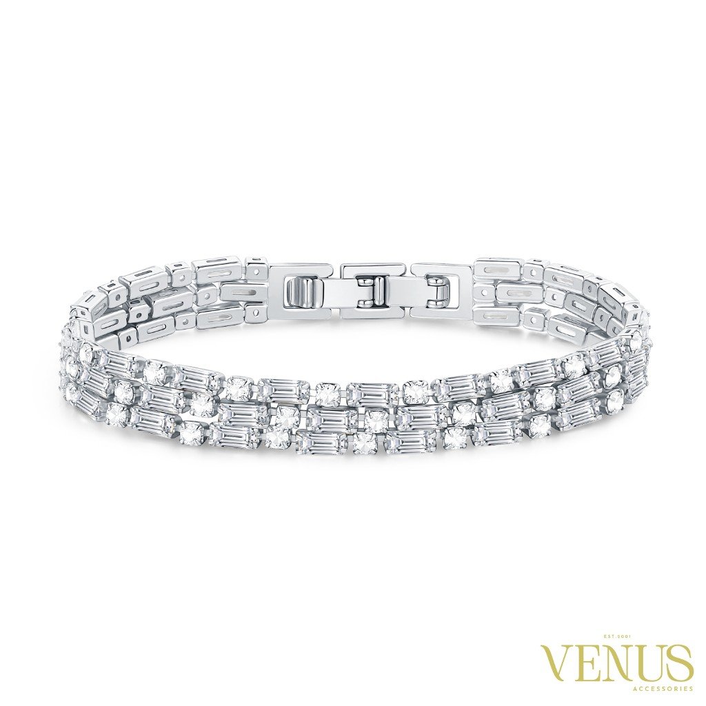 Silver Baguette Crystal Link Bracelet