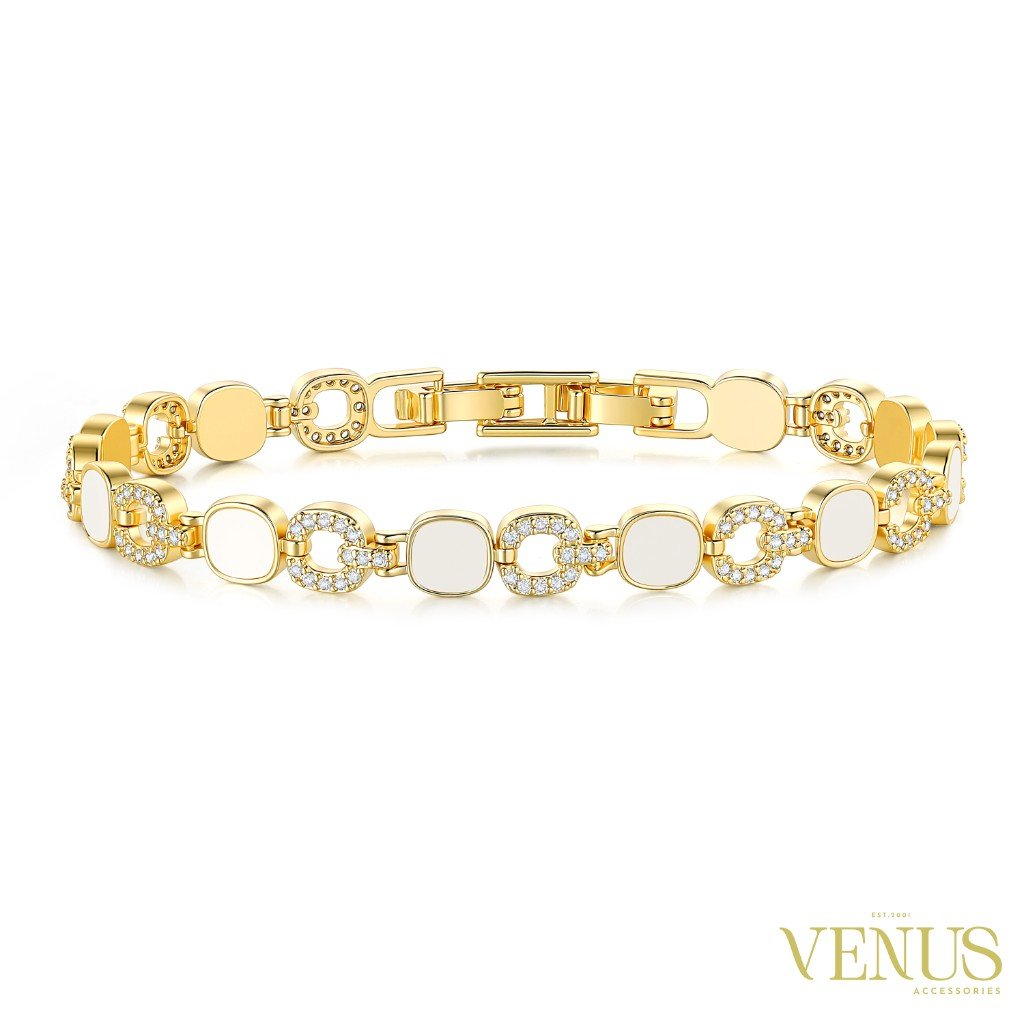 Golden Square Circle Crystal Link Bracelet