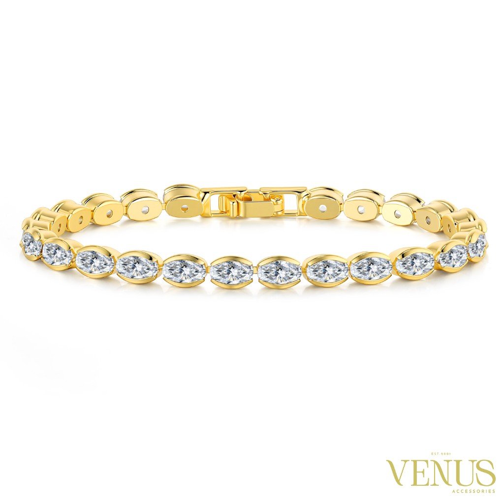 Golden Geometric Crystal Link Bracelet