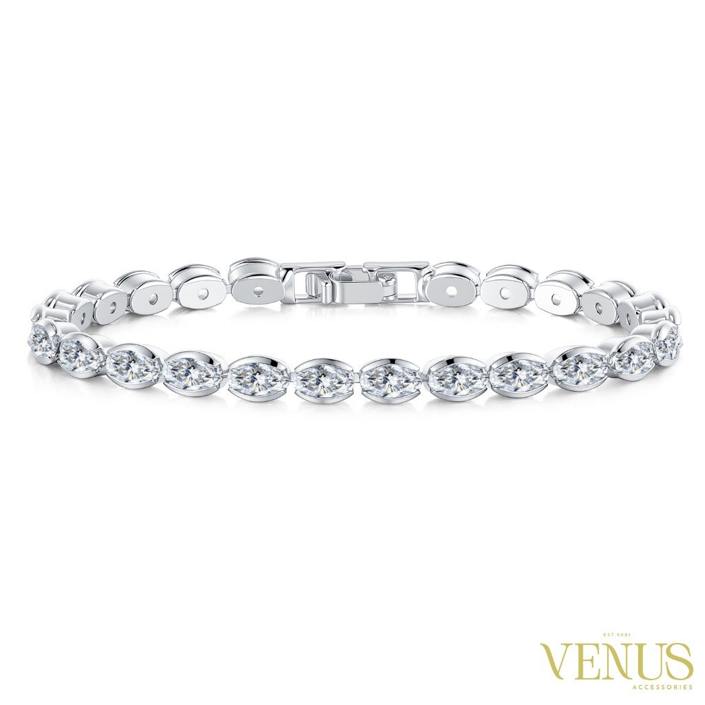 Silver Geometric Crystal Link Bracelet