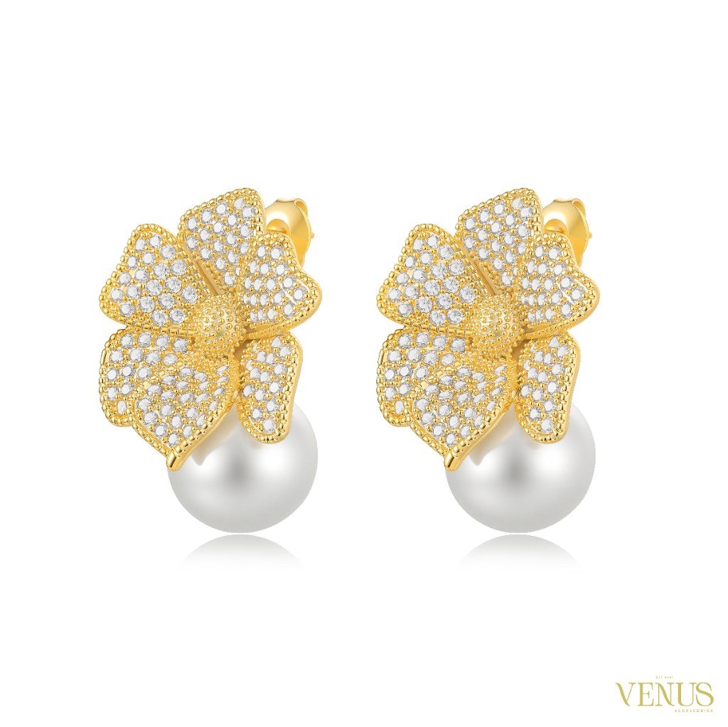 Crystal Bow Pearl Drop Earrings