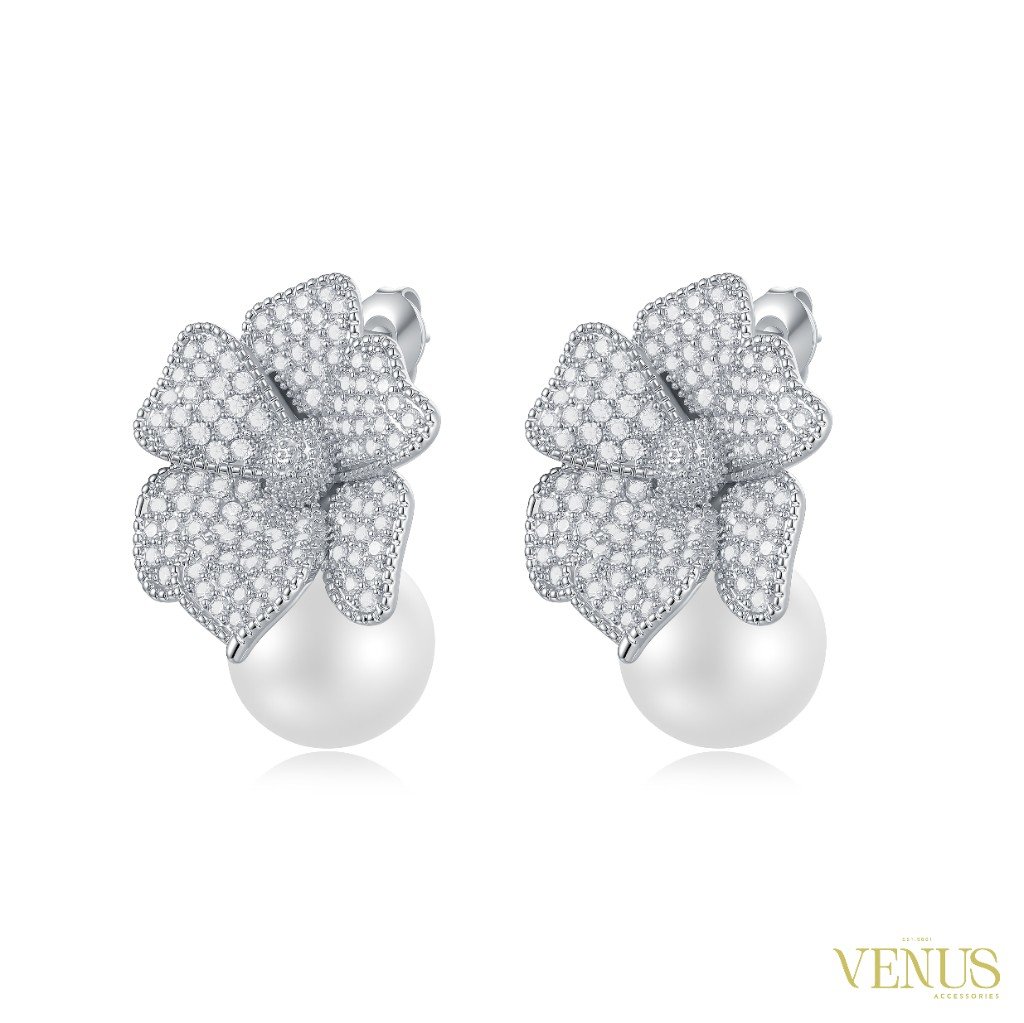 Crystal Bow Pearl Drop Earrings