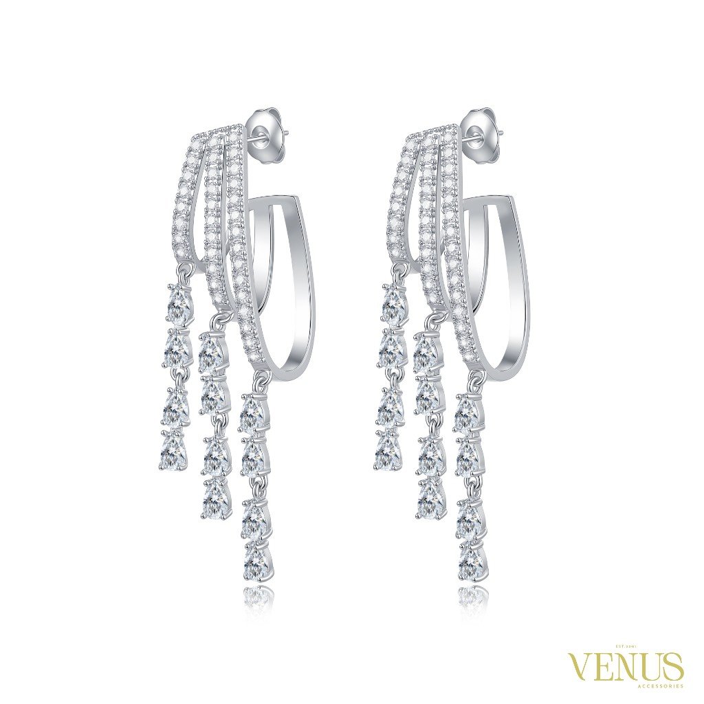 Long Crystal Chain Drop Earrings
